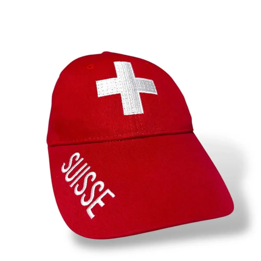 Suisse Baseball Hat Cap Red White Flashing Logo Switzerland French Tested OS